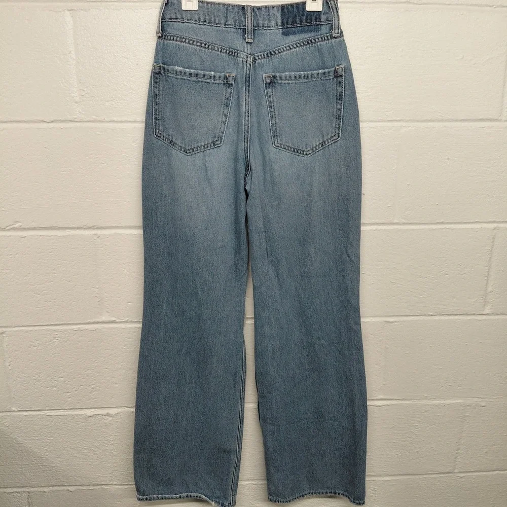 Hollister Jeans Ultra High-Rise Baggy Distressed Blue Wash Jeans Size23R 000R‎